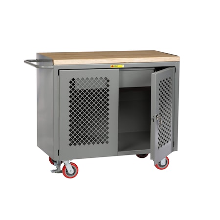 Little Giant Mobile Bench Cabinets, Perf Doors, 36"W, HD Drawer, Butcher Block MJP2D-2436-HDFL